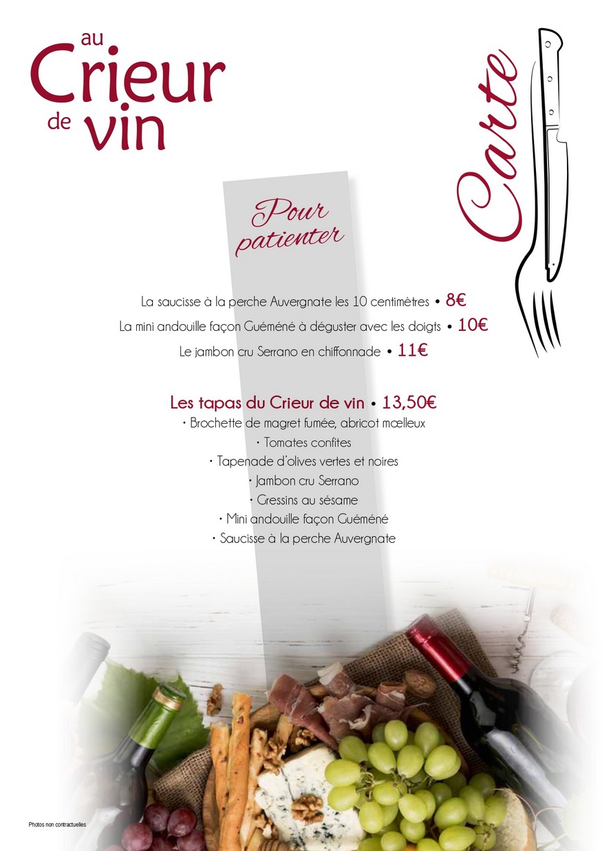 Carte - Restaurant Au Crieur de vin - Carte du 03-12-2021