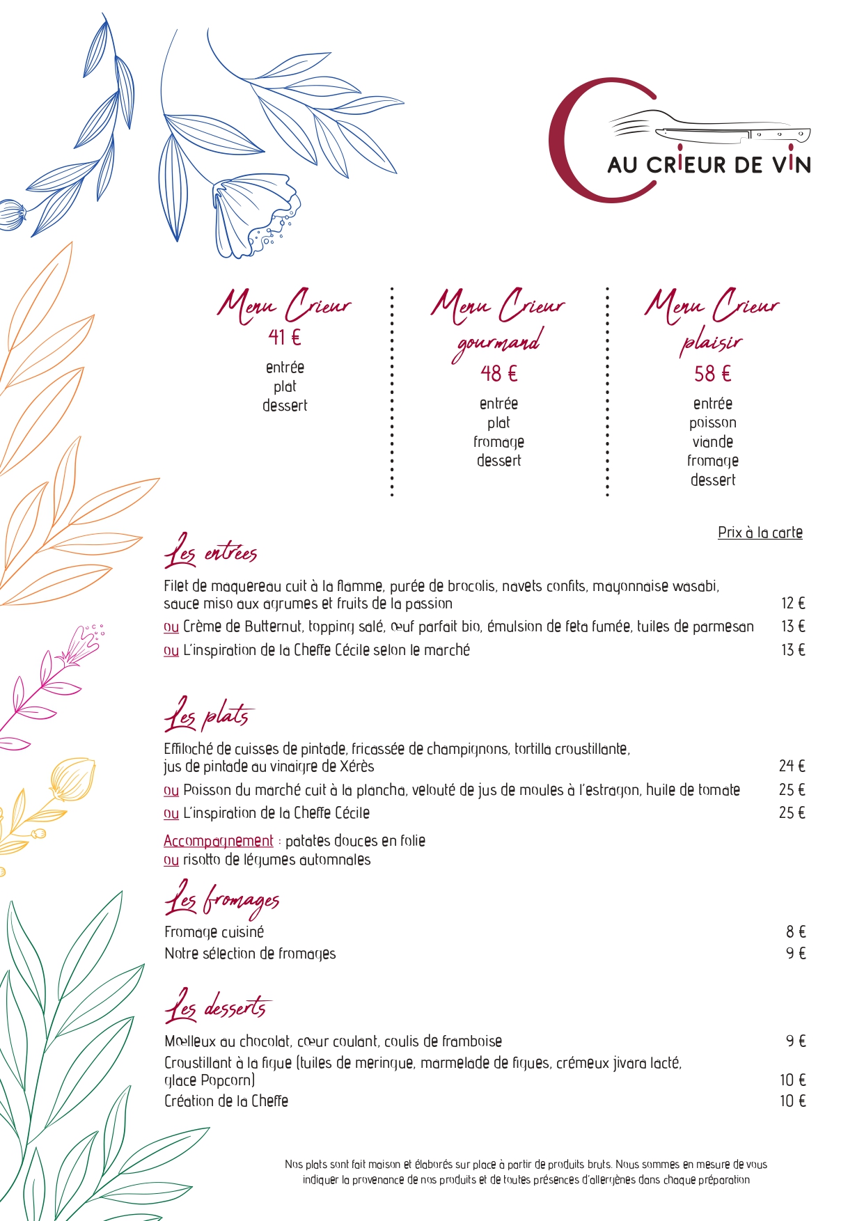 Restaurant Au Crieur de vin - Menu Crieur de vin - 2025-09-16