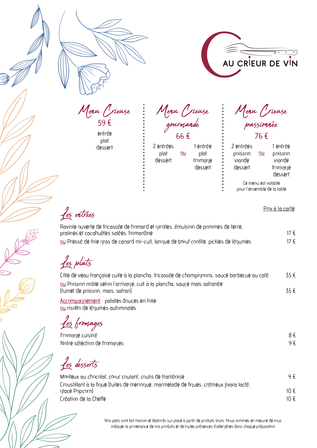 Restaurant Au Crieur de vin - Menu Crieur de vin - 2025-09-16