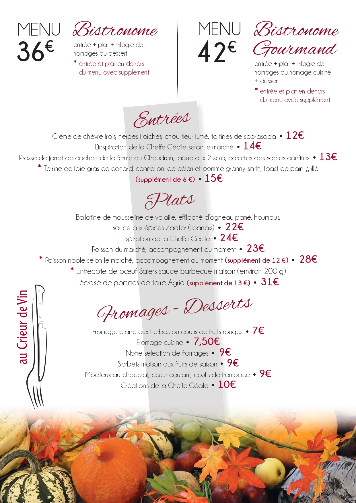 Menu Au Crieur de Vin - Menu du 27-02-2023