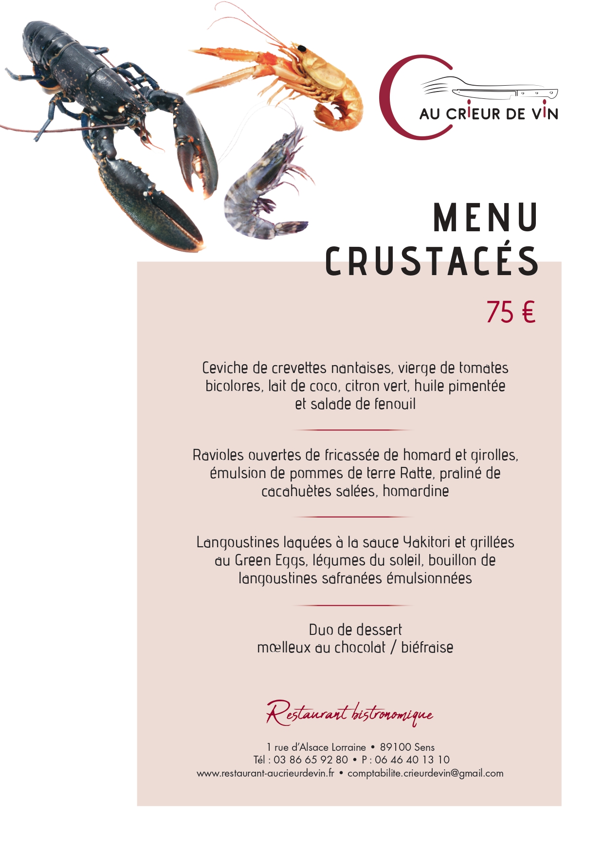 Restaurant Au Crieur de vin - Menu Crustacé - 2025-07-16