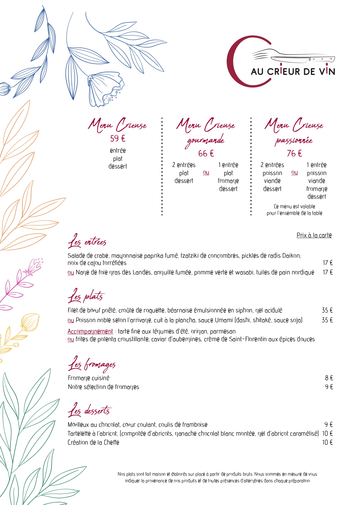 Restaurant Au Crieur de vin - Menu Crieur de vin - 2025-07-16
