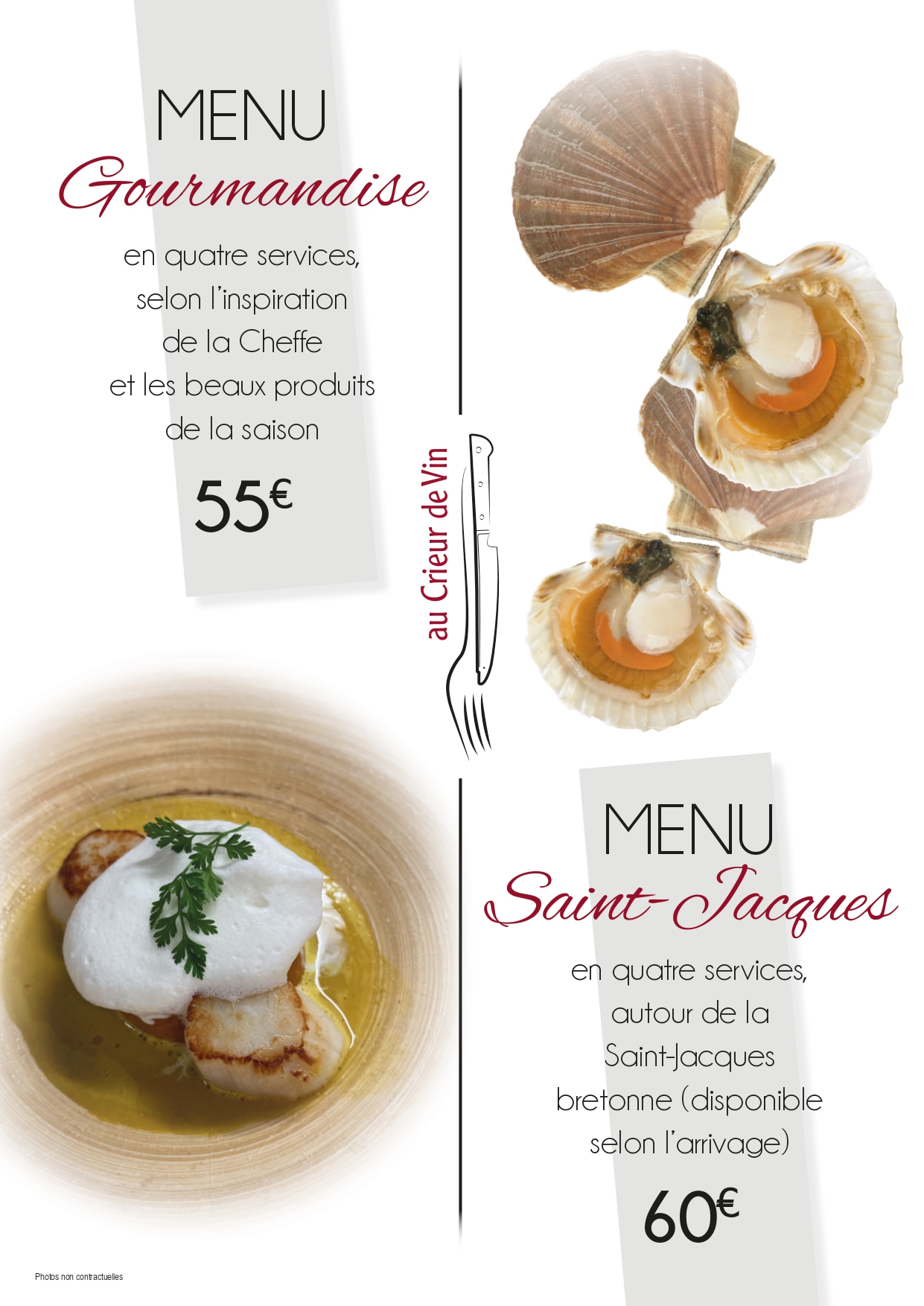 Menu Gourmandise et menu Saint-Jacques - Restaurant Au Crieur de vin - 2023-03-14