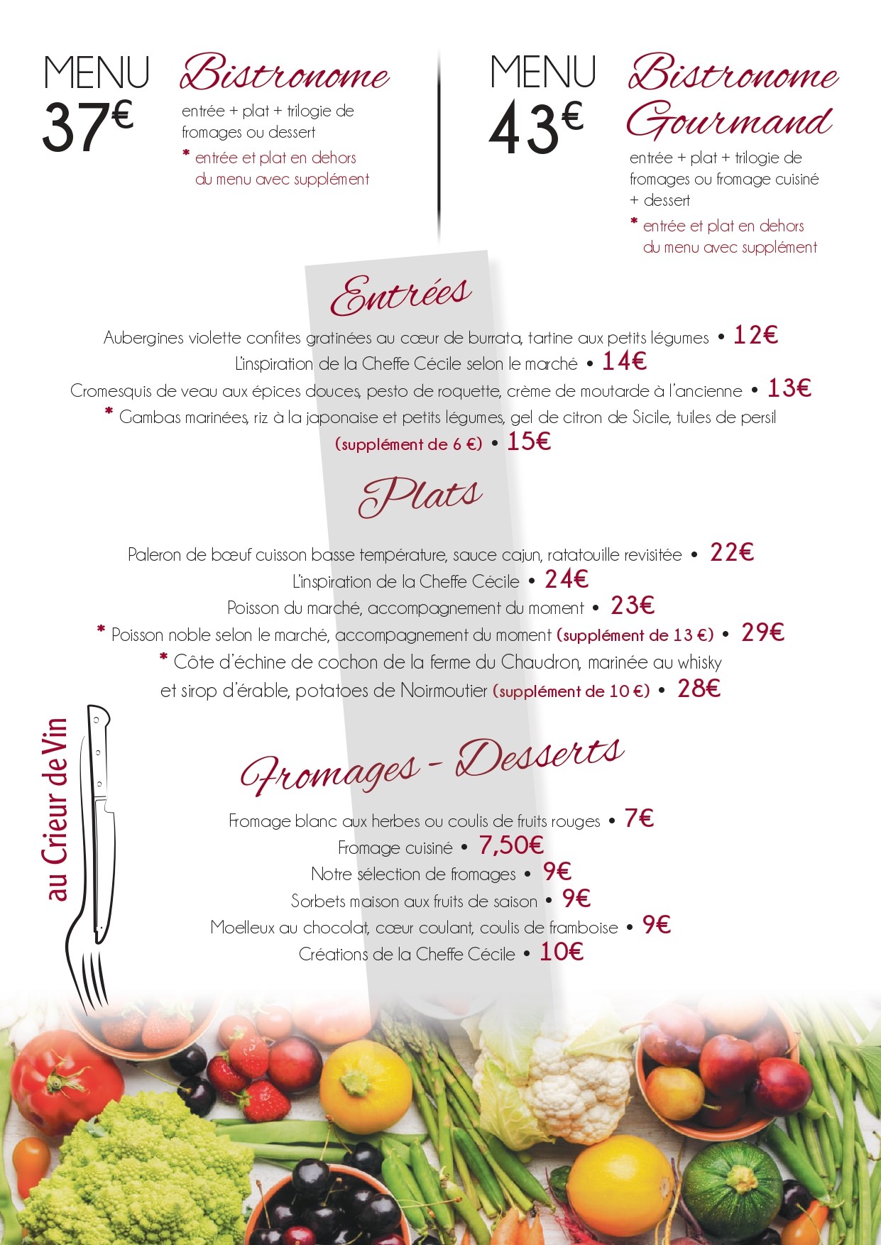 Menu Au Crieur de Vin - Menu du 19-05-2023