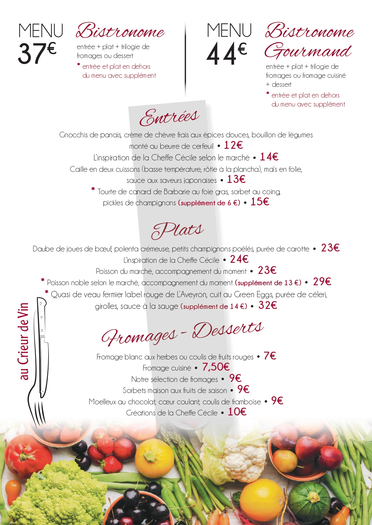 Menu Au Crieur de Vin - Menu du 22-09-2023