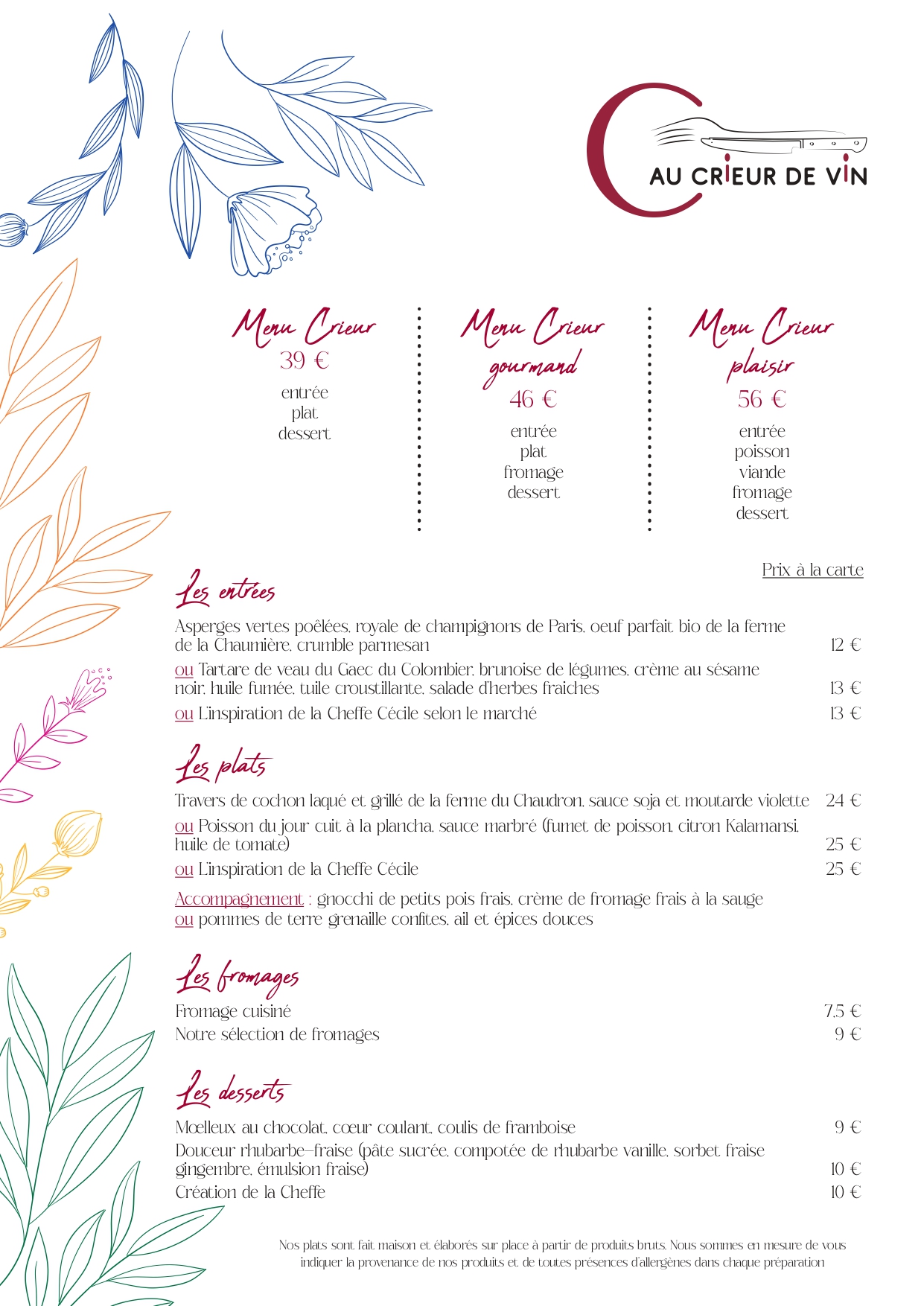 Restaurant Au Crieur de vin - Menu Crieur de vin - 2025-03-19