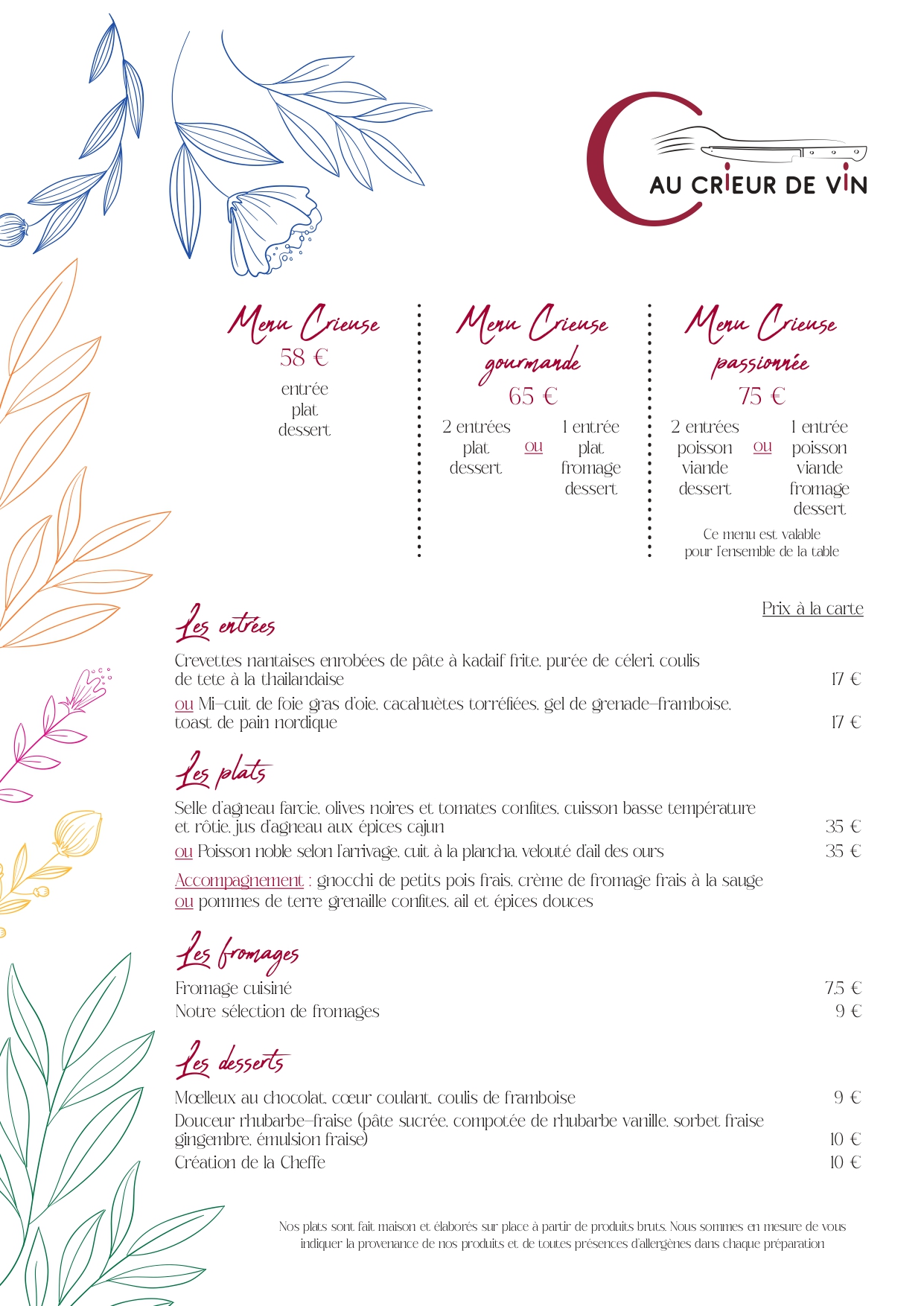 Restaurant Au Crieur de vin - Menu Crieur de vin - 2025-03-19