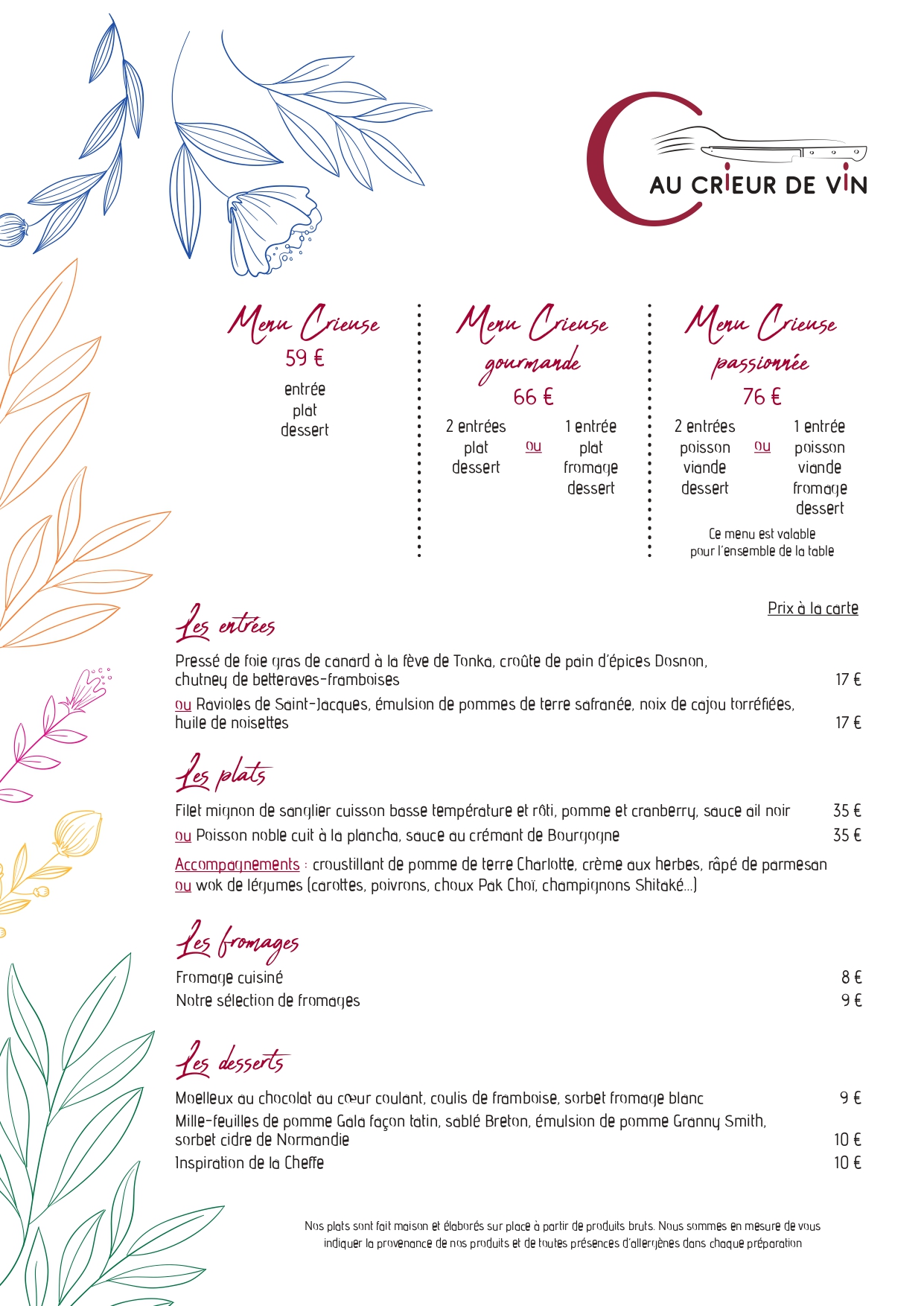 Restaurant Au Crieur de vin - Menu Crieur de vin - 2025-11-17